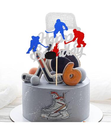 Arthsdite 1Pc Ice Hockey Cake Topper Happy Birthday Sign Sport Cake Decorations Puck Theme for Kids Girl Boy Man Women Birthday Party Supplies - Sliver Glitter Silver - Buy Online on SooperMarket.com