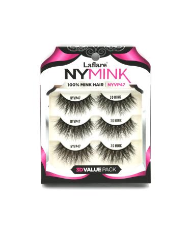 Laflare 3D NY Mink Eyelashes Multipack 100% Real Mink Hair Lashes Luxury Makeup Natural Light Trendy Variety Reusable 3 Pairs Value Pack (NYVP47)