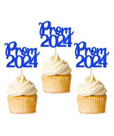 32 Pcs Glitter 2024 Graduation Cupcake Toppers Prom 2024 Cupcake Toppers NO DIY NEEDED 32 PCS Food/Appetizer Picks For Graduation Party Cake Decorations Class of 2024 Set 32 Pieces (Blue)