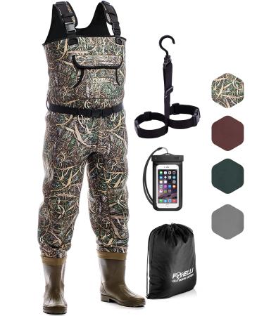 Foxelli Chest Waders  Camo Neoprene Hunting & Fishing Waders for Men & Women with Boots, Waterproof Bootfoot Waders 11 Camo