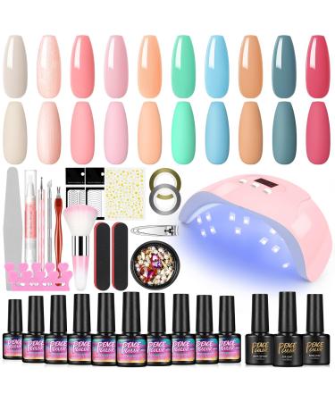 PECECOLOR GELNEAGE SET 10 colors UV nail polish set with UV Lamp 36W Gellack UV Base Coat Top Coat Geln gel StarterSet Nagelstudio Set Complete Nagel Sets Gel N gel for beginners 0033