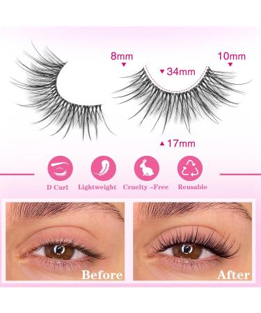Geeneiya Wispy 3D Mink Lashes - Clear Band Cat Eye Look | Fluffy Reusable False Eyelashes | 7 Pairs I-Fairy Cross - Buy Online on SooperMarket.com