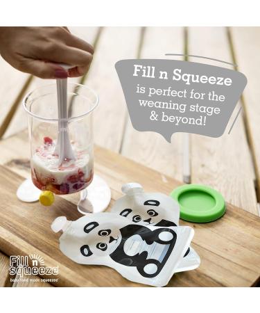 Fill n Squeeze Baby Food Reusable Pouch - Double Zip Bottom Opening - 6 x150ml Panda - BPA & PVC Free - Buy Online on SooperMarket.com