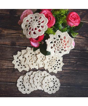 TOSSEY 12PCS Mini Vintage Handmade Crochet Doilies Flowers 100% Cotton Crochet Doilies Appliques Patches for Clothing Headbands Hats Gift Package Need (Beige) Beige 3" - Buy Online on SooperMarket.com