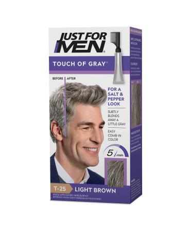 Just For Men Touch of Gray  Mens Hair Color Kit with Comb Applicator for Easy Application  Great for a Salt and Pepper Look - Light Brown  T-25  Pack of 1 Pack of 1 Light Brown T-25