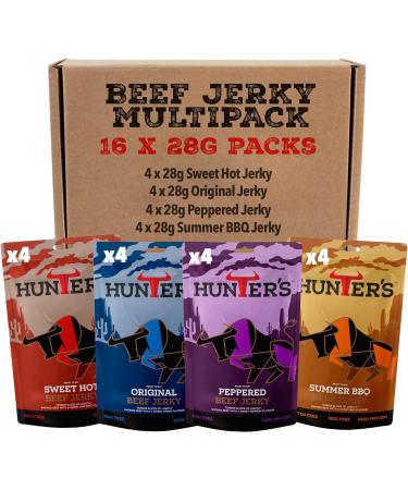 Hunters Beef Snack 16 Pack Variety Beef Jerky 448g Mixed Flavours - Grass Fed Beef Jerky Snack - Beef Strips - High Protein Snacks - Carnivore Snacks - Low Calorie - Meat Snacks Beef Crisps - Buy Online on SooperMarket.com
