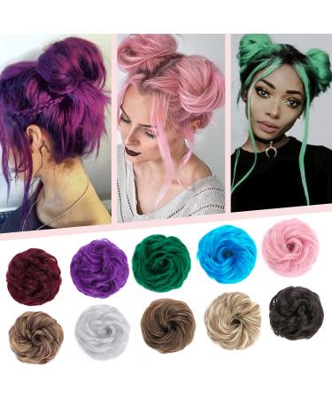 Synthetic Hair Bun Extensions Hairpiece 45g Thick Messy Hair Scrunchies for Women Updo ponytail Extensions - Pink Scrunchie 45 g Pink