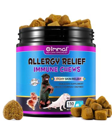 Allergy relief chew for dogs (150 count Beijing-duck taste) causnack to support digestion & in itchy skin seasonal allergies anti-itching