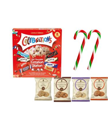 Hot Chocolate Gift Set - 8 Celebrations Hot Chocolate Sachets Gift Hamper Gift Set 3 Toppings Candy Canes Cookies - Stocking Fillers Secret Santa Gifts Christmas Eve Box Hot Chocolate Station