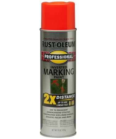 Rust-Oleum 266590 Professional 2X Distance Inverted Marking Spray Paint  15 oz  Fluorescent Red-Orange Fluorescent Red/Orange 15 Ounce 2X Distance