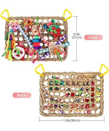 KATUMO Bird Foraging Wall Toy with Edible Seagrass Mat and Chewing Toys - Ideal for Lovebirds, Finch, Parakeets, Conure, Cockatiel - Buy Online on SooperMarket.com