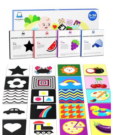 Heldengut loved 80x baby contrast cards 4-1 set of 0-36 months with 160x designs - contrast toys for the visual development of newborns - with great games for the whole family