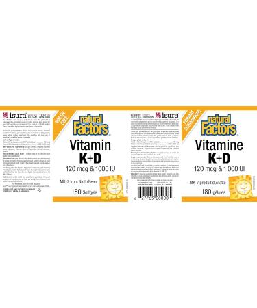 Natural Factors Vitamin K2+D3 120mcg & 1000iu 180 softgels MK-7 From Natto Beans Help build and maintain bone health - Buy Online on SooperMarket.com