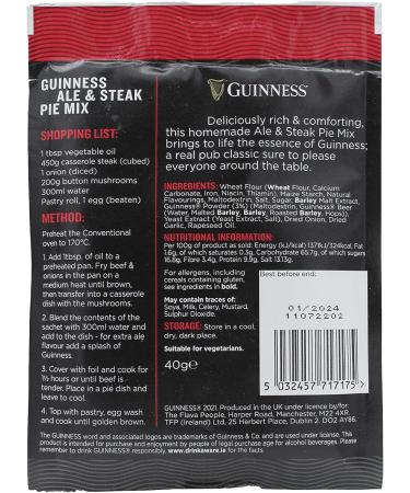 Guinness Recipe Mixes Selection 40g - Steak & Ale Pie Sausage Casserole Chilli Con Carne Beef & Onion Gravy - Buy Online on SooperMarket.com