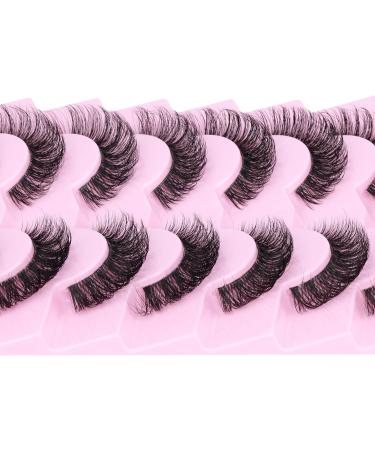 PHKERATA 7 Pairs D Curl Natural False Eyelashes with Lash Glue - Fluffy 18MM Wispy Cat Eye Strip Lashes - Buy Online on SooperMarket.com