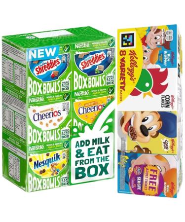 Cereal Bundle Consisting of Kellogg's 8 Variety Packs 196g & Nestle Box Bowls Cereals 6 Pack 214g (2 Pack)