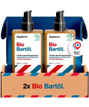 Sapiens Barbershop Bio Bart l Men - Natural Bart Conservation Oil Cosmos Organic Certified with castor oil - donates moisture promotes growth - Beard Oil for Men - 50 ml (2 -pack)