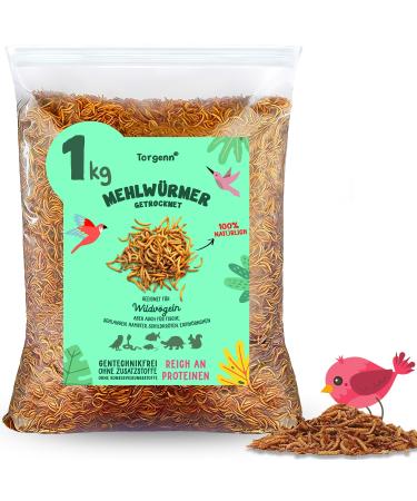 Torgenn mealworms dried 1kg - nutrient -rich - feed for birds fish turtles rodent reptiles hedgehog feed bird lining wild birds all year round - 100% natural - GVO -free without additives 1 kg (1 Pack)