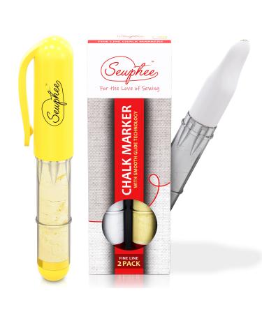 Sewphee Washable Fabric Markers for Sewing 2-Pack Yellow and White Sewing Chalk Marker for Detailed Markup Ergonomic Tailors Chalk Fabric Markers Sewing Supplies and Accessories White/Yellow