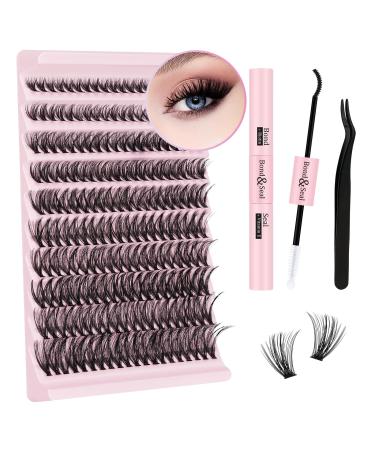 Lash Extension Kit Eyelash Extension Kit B&Q D Curl Cluster Lashes Kit Individual Eyelashes with Lash Bond and Seal Lash Applicator Tool DIY Lash Extensions at Home (Kit 40D-0.07D-8-18mix) 1 count (Pack of 1) Lash Kit-A