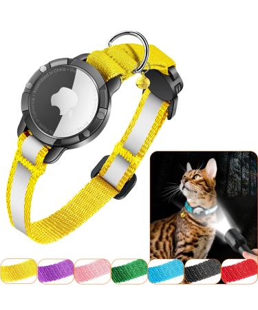 Airtag cat neck band - integrated cat collar Airtag waterproof reflective Airtag collar cat collar with safety lock element for kitten small dog (yellow XS) XS (18-23cm) green