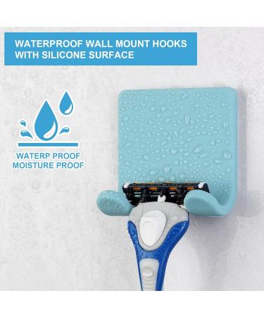 Vanzavanzu Razor Plane Holder for Shower Wall - 2 Pack Adhesive Hooks for Hairbrush & Towel - Waterproof Silicone Bathroom Organizer - Blue & White - Buy Online on SooperMarket.com