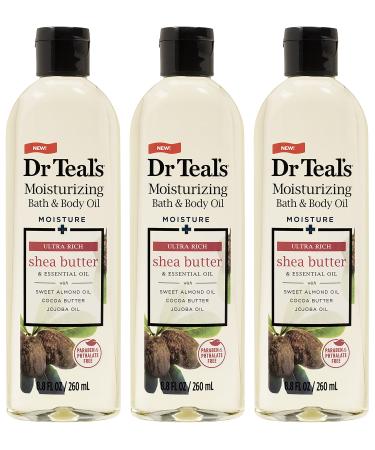 Dr. Teal's Shea Butter Bath & Body Oil Gift Set (3 Pack 8.8oz Ea) - Moisture & Ultra Rich Shea Butter & Essential Oils Blended with Pure Epsom Salt - Nourishes Skin Relieves Aches & Pains