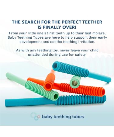 USA Made Baby Teething Tubes - Soft & Durable Silicone Teether - Mint 7 Inches - Teething Relief Must-Haves for Babies and Toddlers - Food Safe & Easy to Clean - Buy Online on SooperMarket.com
