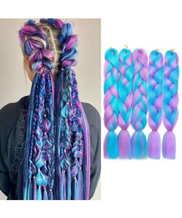 Tess Braids Extensions Light purple/blue 60 cm 5 pack jumbo braids Kanecalon Kunsthaar for braid box braids hair extension braid 100g/bundle ombre hair braids extension (5 piece-helllila/blue) 60 cm (5 pieces) light purple/blue