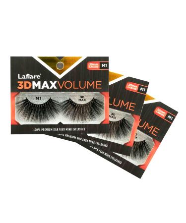 Laflare Silk Faux Mink 3D MAX VOLUME Eyelashes Big Dramatic Volume 25mm Super Long Multi-Layered Lashes - 3 PACKS BUNDLE SPECIAL (3 Pack M01) 3 Pack M01