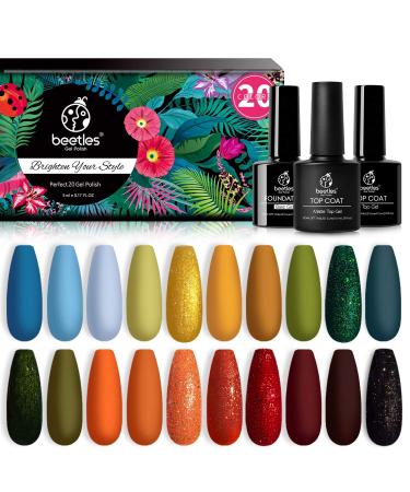 Beetles 20 Pcs Fall Winter Gel Nail Polish Kit, Nail Gel Polish Red Yellow Orange Green Gel Polish Set with Glossy & Matte Gel Top Coat Base Coat Soak Off Nail Lamp Christmas Mother's Day Gifts for Women A-Fall Festival