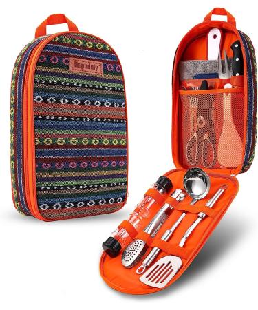 Camping Kitchen Utensils Set for Tent Campers | Portable Cookware Set for Outdoor Picnics and Barbecues | National Style Color | Essential Camping Cooking Gadgets - Buy Online on SooperMarket.com