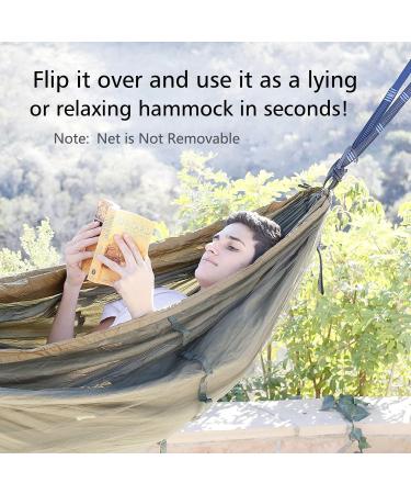 Sunyear Camping Hammock  Portable Double Hammock with Net  2 Person Hammock Tent with 2*10ft Straps  Best for Outdoor Hiking Survival Travel Army Green/Khahi 55"W*106"L - Buy Online on SooperMarket.com