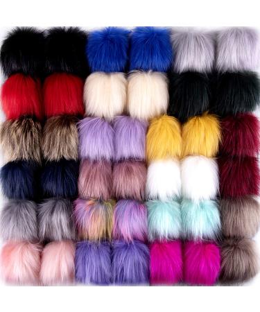 SIQUK 40 Pieces Faux Fur Pom Pom DIY Faux Fox Fur Fluffy Pom Pom with Elastic Loop for Hats Scarves Gloves Bags Accessories(20 Bright Colors  2 Pcs for Each Color)