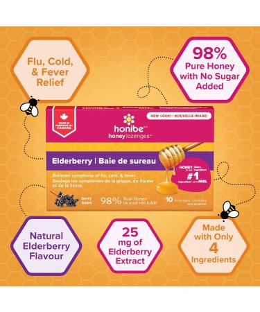 Honibe 100% Pure Honey Lozenges | Made in Canada | Mucus and Cough Relief | With Elderberry | 1 pack (10 lozenges) | Natural Berry - Buy Online on SooperMarket.com