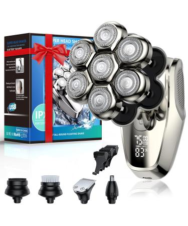 7D Head Shavers for Bald Men Upgrade 5 in 1 Waterproof Electric Razor Men's Grooming Kit Detachable Wet/Dry Anti-Pinch Head Shavers for Bald Men LED Display Type-C Charge Head Shaver