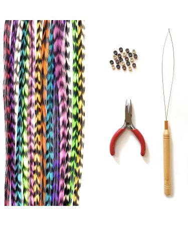 Feather Hair Extensions, 100% Real Rooster Feathers, Long Rainbow Colors (RAIN Striped Kit)