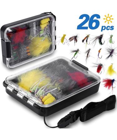 PLUSINNO Fly Fishing Flies Kit 26pcs with Handmade Dry/Wet Flies - Trout Bass Fishing Gear Assortment in Fly Box - Buy Online on SooperMarket.com