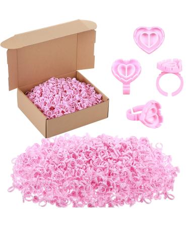 1000 Pcs Glue Rings for Eyelash Extensions Disposable Lash Glue Rings for Beauty Salons Lash Glue Holder Lash Fanning Glue Cups Eyelash Extension Supplies (Heart Style) 1000 Count (Pack of 1) Pink 1000