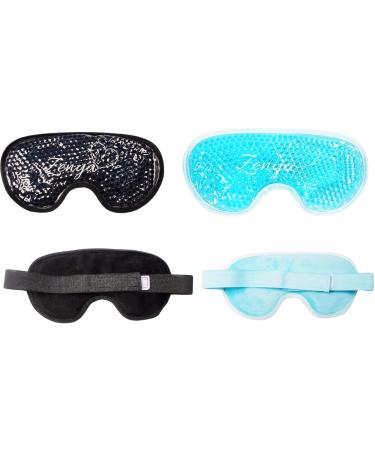 ZENYA Cooling Eye Mask for Puffy Eyes Reusable Hot Cold Eye Mask Therapy Gel Hayfever Relief Cold Eye Mask for Migraine Sinus Pain Blepharitis Dry Eyes Dark Circles Eye Bags (Black+Blue)
