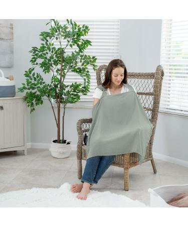 Comfy Cubs Muslin Nursing Cover - Soft & Breathable Cotton Apron for Breastfeeding - Rigid Hoop for Easy Feeding - Cedar Fern - Buy Online on SooperMarket.com