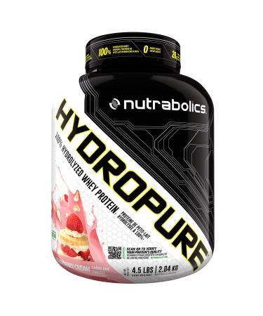 Nutrabolics Hydropure 100% Hydrolyzed Whey Protein Powder Strawberry Cream 4.5 Pound Strawberry Cream 2.01 kg (Pack of 1)