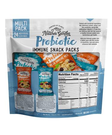 Nature's Garden Probiotic Immune Snack Packs - Mixed Nuts with Heart Healthy Omega-3, Vitamin D, Cranberries, and Cherries - 24 Individual Servings for Immune Boost and Family Snacking - Buy Online on SooperMarket.com