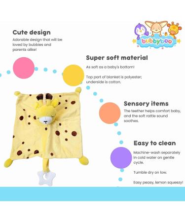 Bubby Boo Yellow Giraffe Stuffed Animal Security Blanket with Rattle and Teether - Soft Snuggle Toy for Baby - Soothing Plush Lovey - Perfect Baby Gift - Buy Online on SooperMarket.com