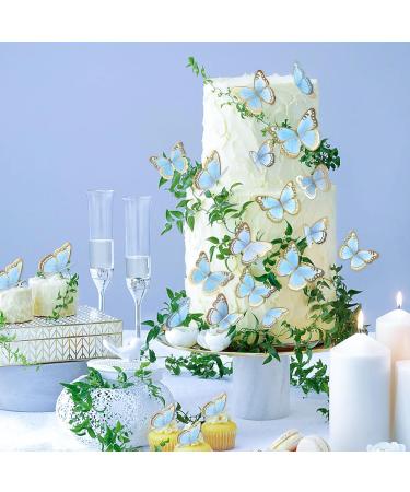 Blumomon 30-Piece 3D Butterfly Cake Topper Decorations | Blue & Gold Rim Cupcake Picks for Weddings Baby Showers & Birthday Parties - Buy Online on SooperMarket.com