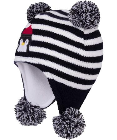 LANGZHEN Toddler Winter Hat | Earflap Knit Beanie for Baby Boys Girls 2-4 Years | Fleece Lined | Penguin Design | Black Stripe - Buy Online on SooperMarket.com