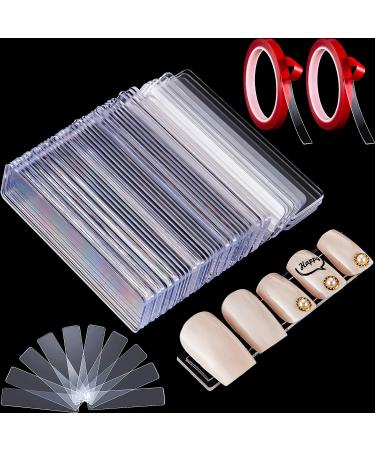 100 Pieces Transparent Nail Stand Nail Display Stand Holder Nail Boxes Packaging for Press On Nail Art Fake Nail Tips Practice Holder with 2 Rolls Double Sided Tapes for Nail Salon Home Office Supply