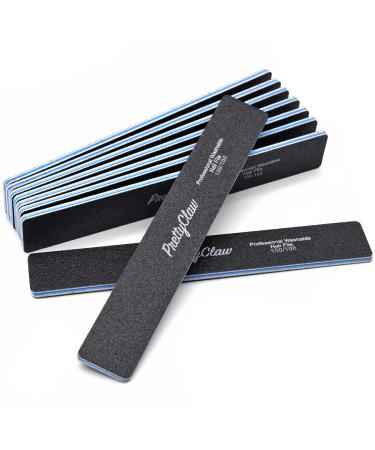 PrettyClaw | 10pc Professional Nail File 100/100 Grit Black Rectangle Acrylic Nail Files Plastic Center Double Sided Emery Board for Nails Washable 7 inch Nail File