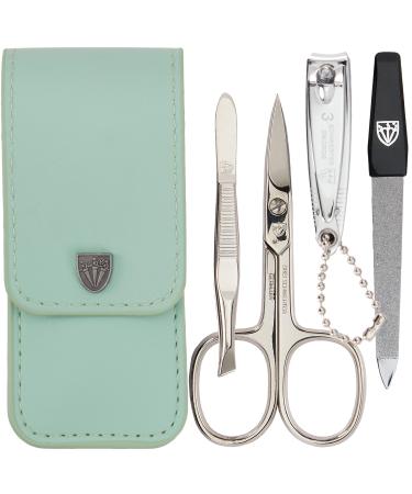 Three swords - 4 pcs.Nail care set 'Capri' |High quality nailetui for manicure and pedicure.Color: synthetic leather mint |Contents: nail scissors nail clippers tweezers sapphire nail file mint / synthetic leather