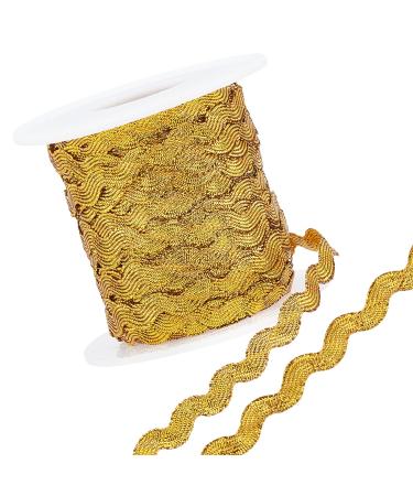 GORGECRAFT 1 Roll 27yd/25m Glitter Gold RIC Rac Trim Ribbon Wave Sewing Bending Fringe Trim 5mm/0.2 inch for Sewing Flower Making Wedding Party Lace Ribbon Craft